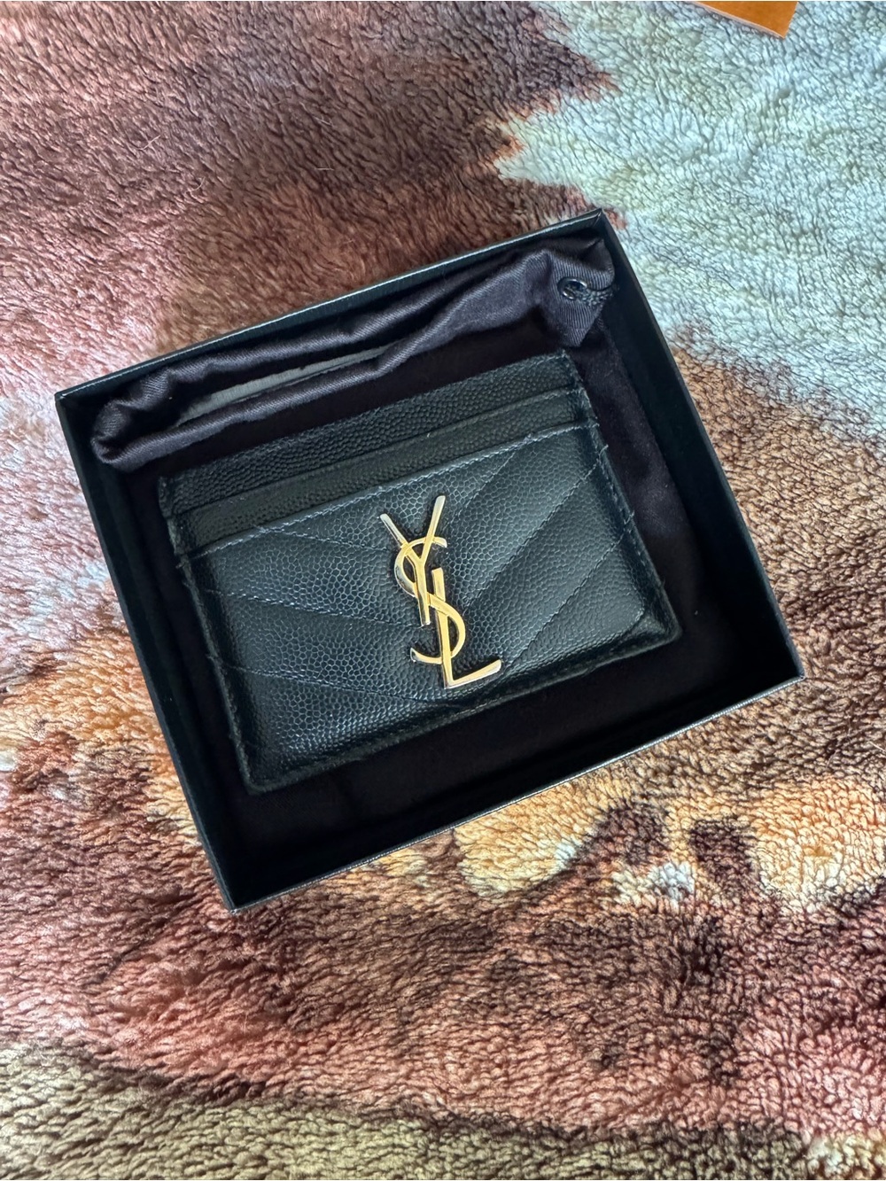 Saint Laurent Black Leather Card Case with Gold YSL Monogram